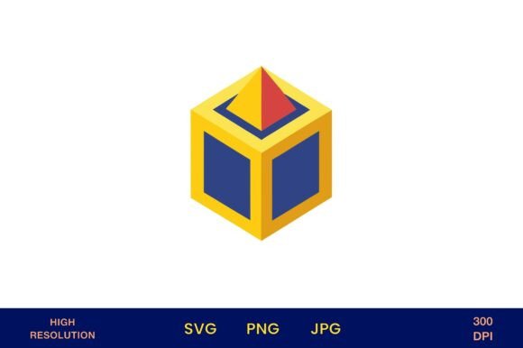 3D Cube with Yellow Blue Red Shapes