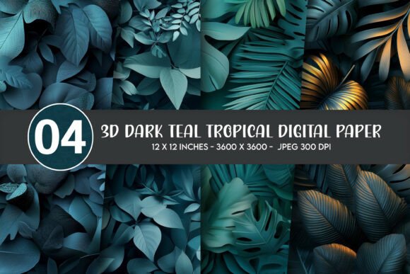3D Dark Teal Tropical Digital Paper Guide