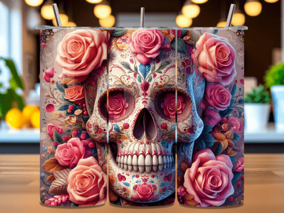 3D Floral Sugar Skull Tumbler Wrap PNG Design Guide