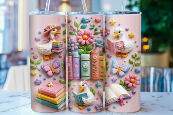 3D Inflated Bookish Duck Tumbler Wrap: Bringing Cozy Library Vibes to Custom Drinkware