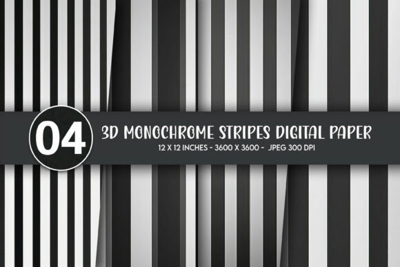 3D Monochrome Stripes Digital Paper