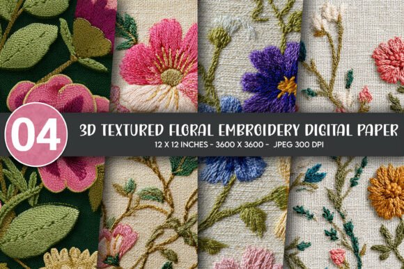 3D Textured Floral Embroidery Digital: A Versatile Design Asset for Print and Digital Projects