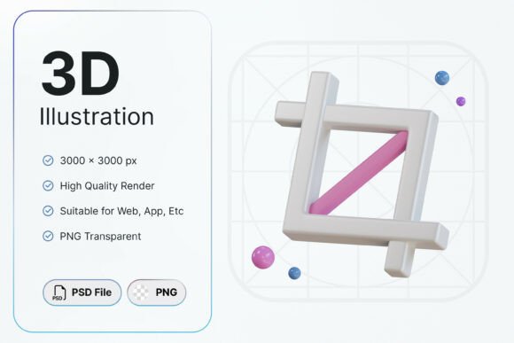 Crop Tool 3D Icons for Modern Editing UI