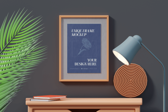 Frame Scene Gray 3D Mockup: Editorial Desk Styling