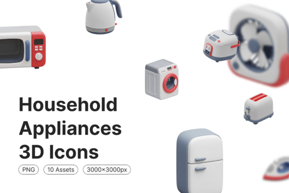Household Appliances 3D Icons for Modern Design