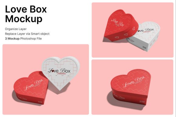 Love Box Valentine 3D Mockup for Romantic Packaging