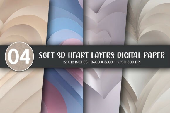 Soft 3D Heart Layers Digital Paper: Creative Integration for Diverse Design Projects