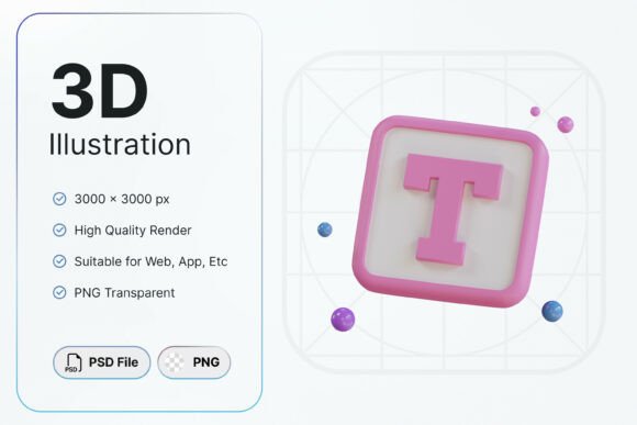 Text Tool 3D Icons for Modern UI Design